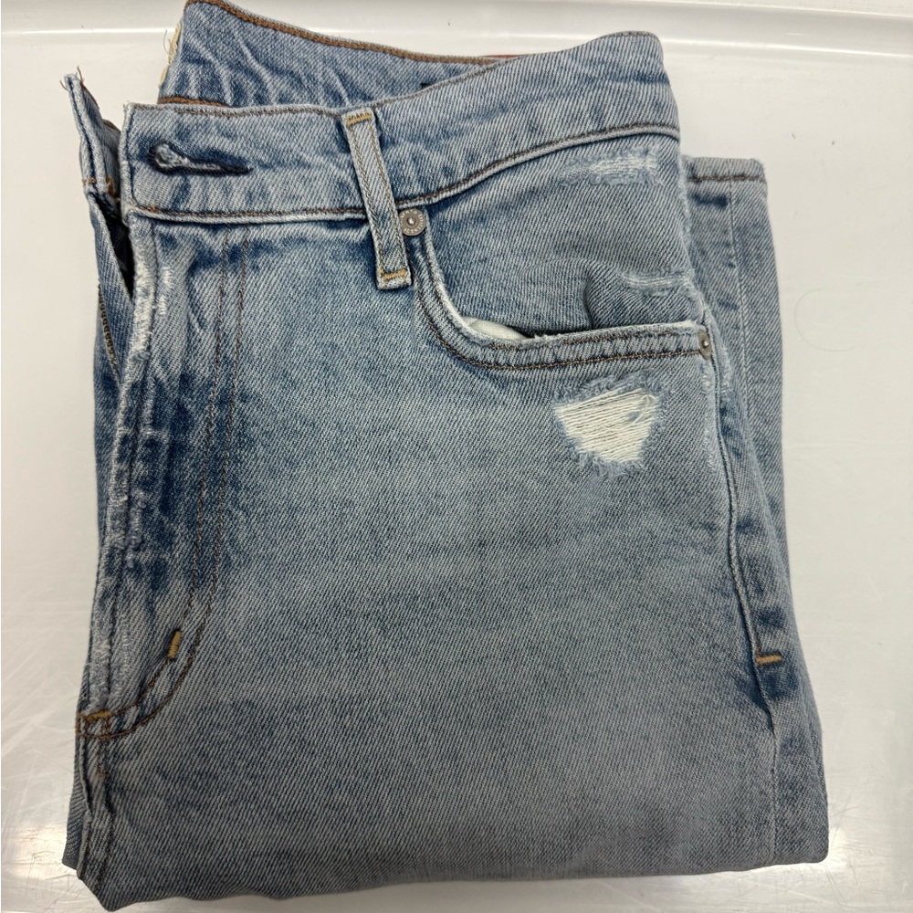 Citizens Of Humanity Light Blue Flare Jeans with Brown Patch - Picture 2 of 7